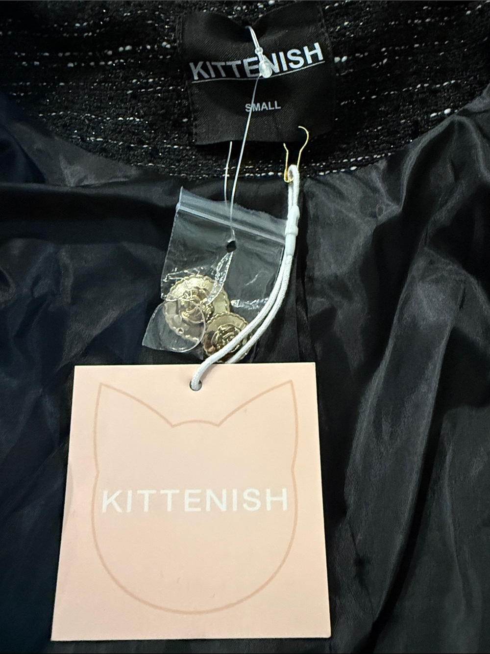 Kittenish NWT  black white and gold tweed blazer jacket size S - Picture 6 of 7